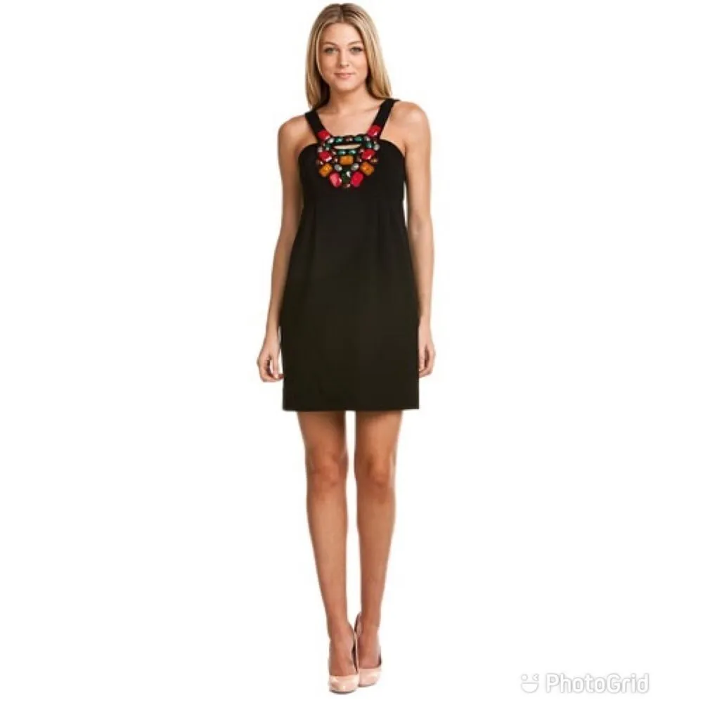 SHOSHANNA Black Mini Cocktail Dress‎ Sleeveless Beaded Neckline Sheath Size 0 - Image 3