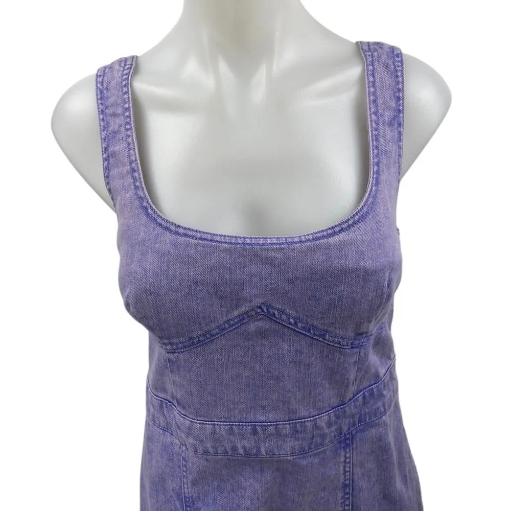 Future Collective Purple Sleeveless Slit Denim Jeans A Line Midi Dress Size 6 - Image 4