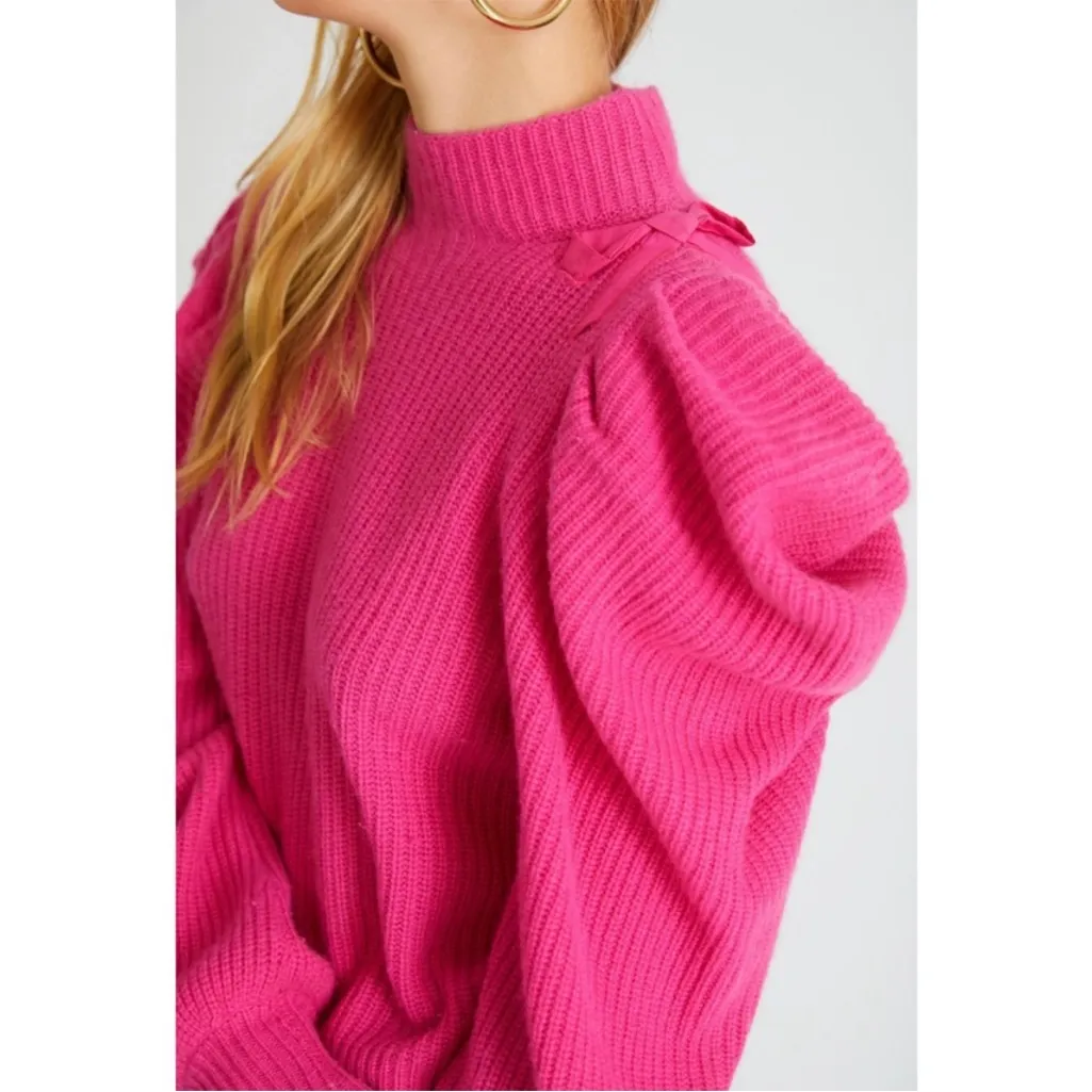 LoveShackFancy 100% Cashmere Potter Pullover Puff
Sleeve Bow Detail Pink Sweater - Image 2