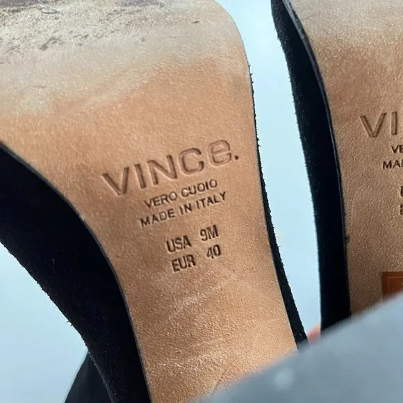 VINCE MADE IN ITALY BLACK‎ SUEDE HIGH HEELED ANKLE BOOTS OPEN TOE WOMENS SIZE 9M - Image 8