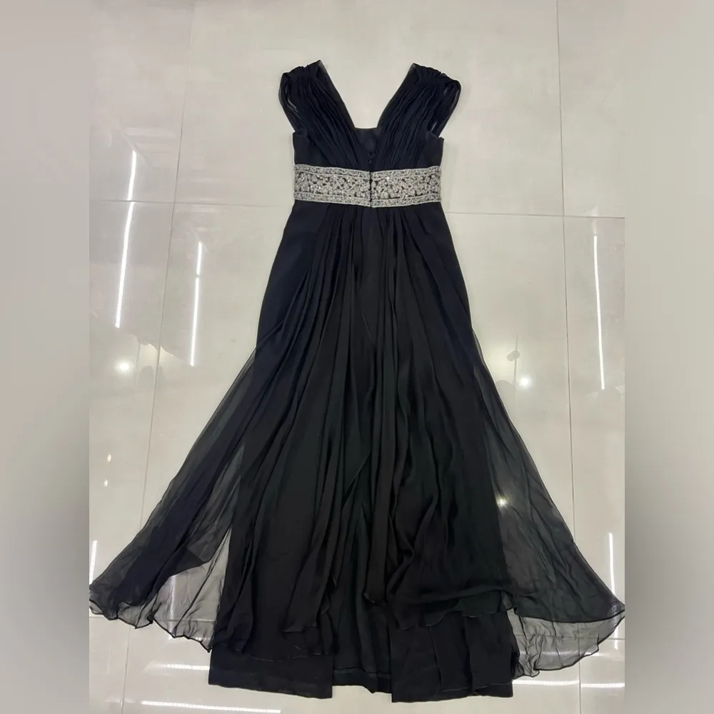 Marchesa Notte Black Maxi Silk Rhinestone beaded Gown Size 2 - Image 7