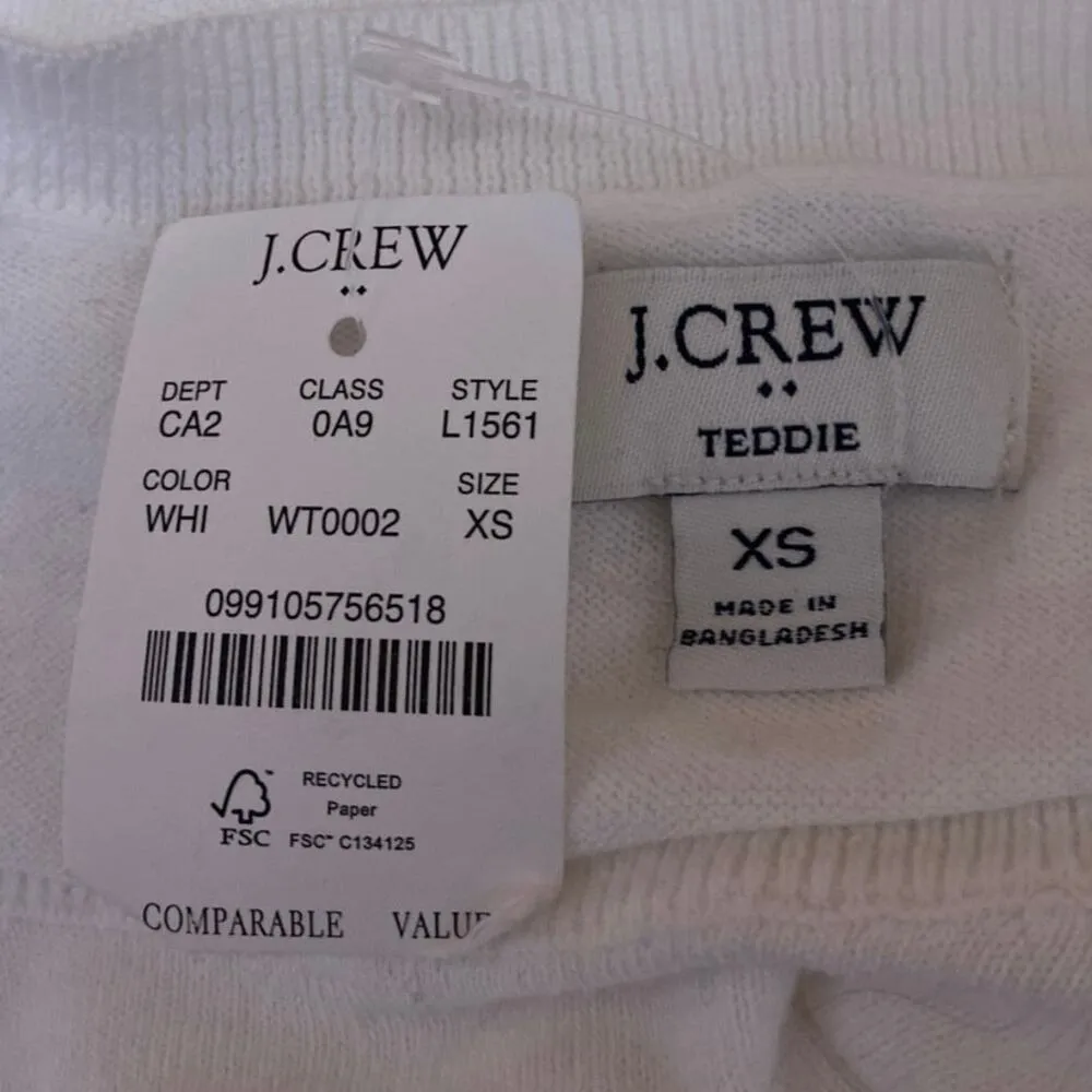 NEW J.Crew Women's White Knit Long Sleeve Crew Neck Teddie Sweater Top Size XS - Image 3