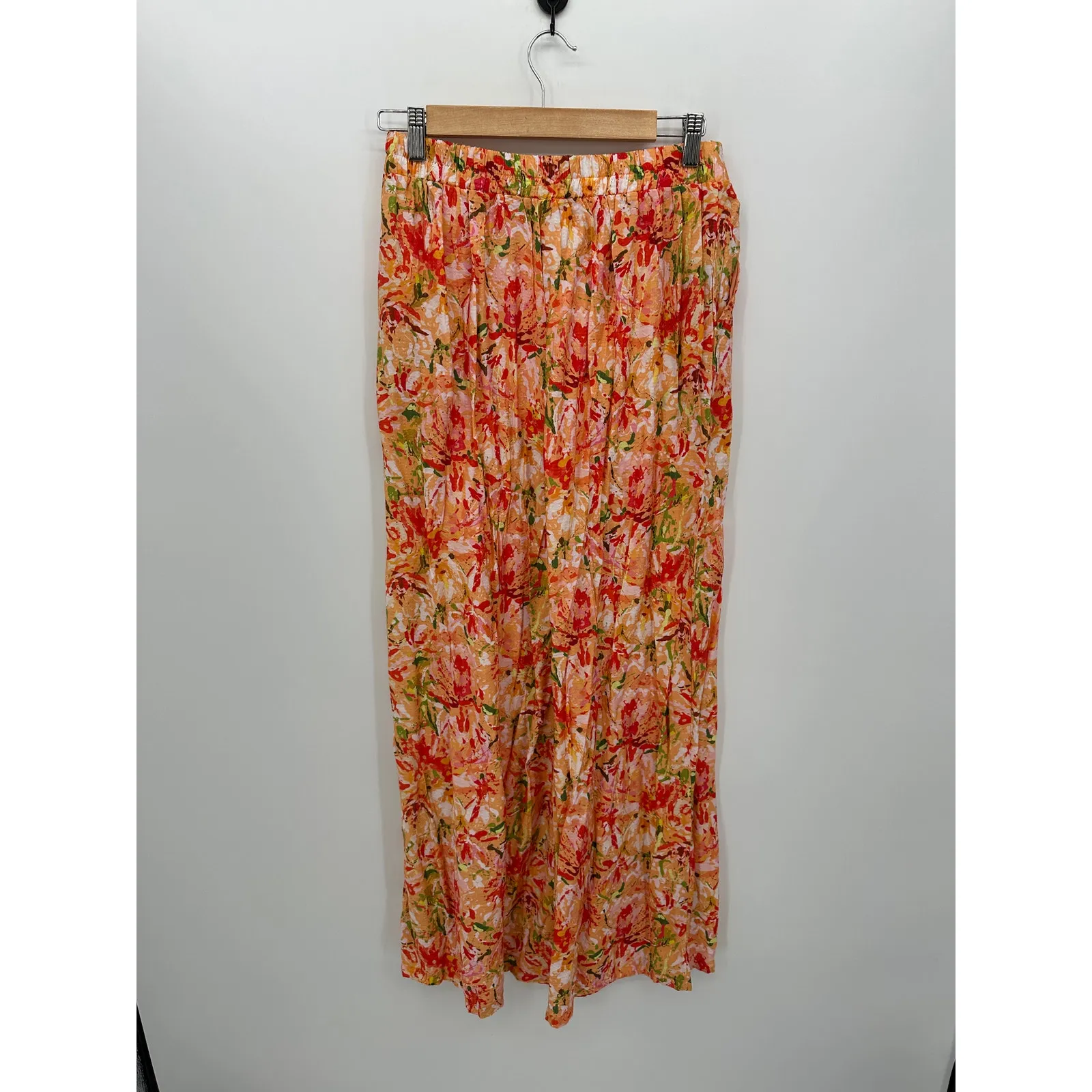 Lulus Orange Floral Wide Leg Pants Size M Stretch Pull On Vaca Summer Boho - Image 2