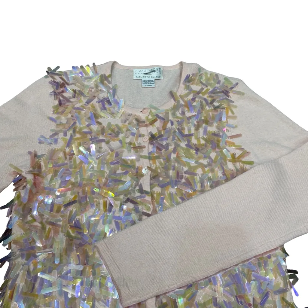 🌟 Cashmere Collection by Saks Fifth Avenue Iridescent Sequin Cardigan - Size L 🌟 - Image 7