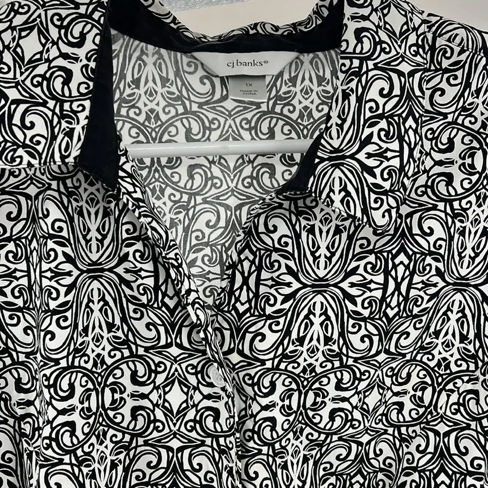 CJ Banks plus size 1X floral neutral button up top cotton professional casual - Image 6