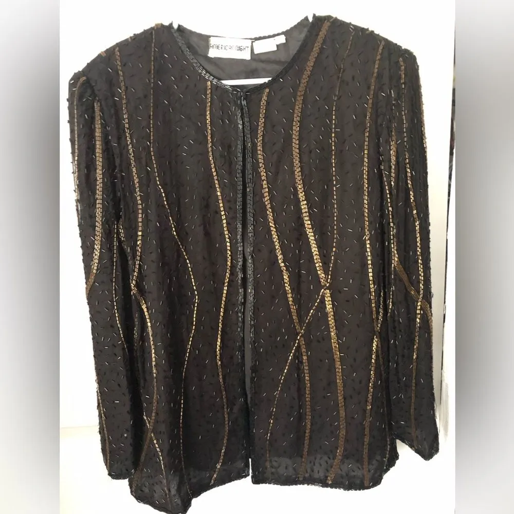 AMERICAN NIGHT Women's Vintage Beaded 100% natural Silk Evening Jacket XL 12 - Image 2