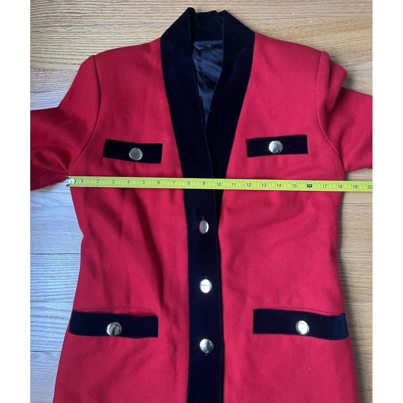 Red Velvet Black Trim Novelty Button Jacket Blazer Express Size Medium - Image 8