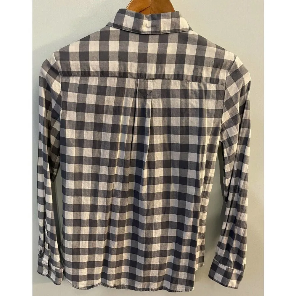 Banana Republic Button Down Shirt Women's XS Cotton Gray Gingham Classic Fit EUC - Image 2