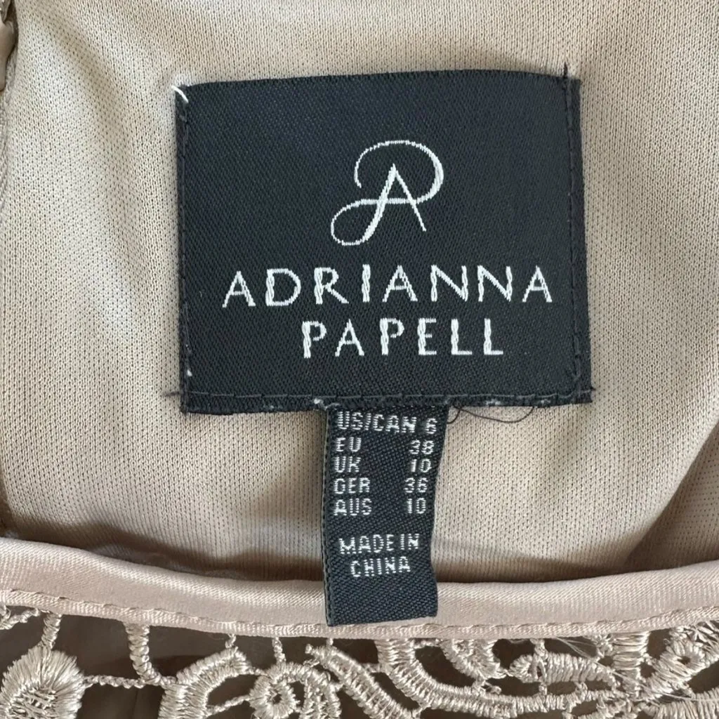 Adrianna Papell Champagne Lace Sheath Dress Size 6 Cocktail Evening Black Tie - Image 5