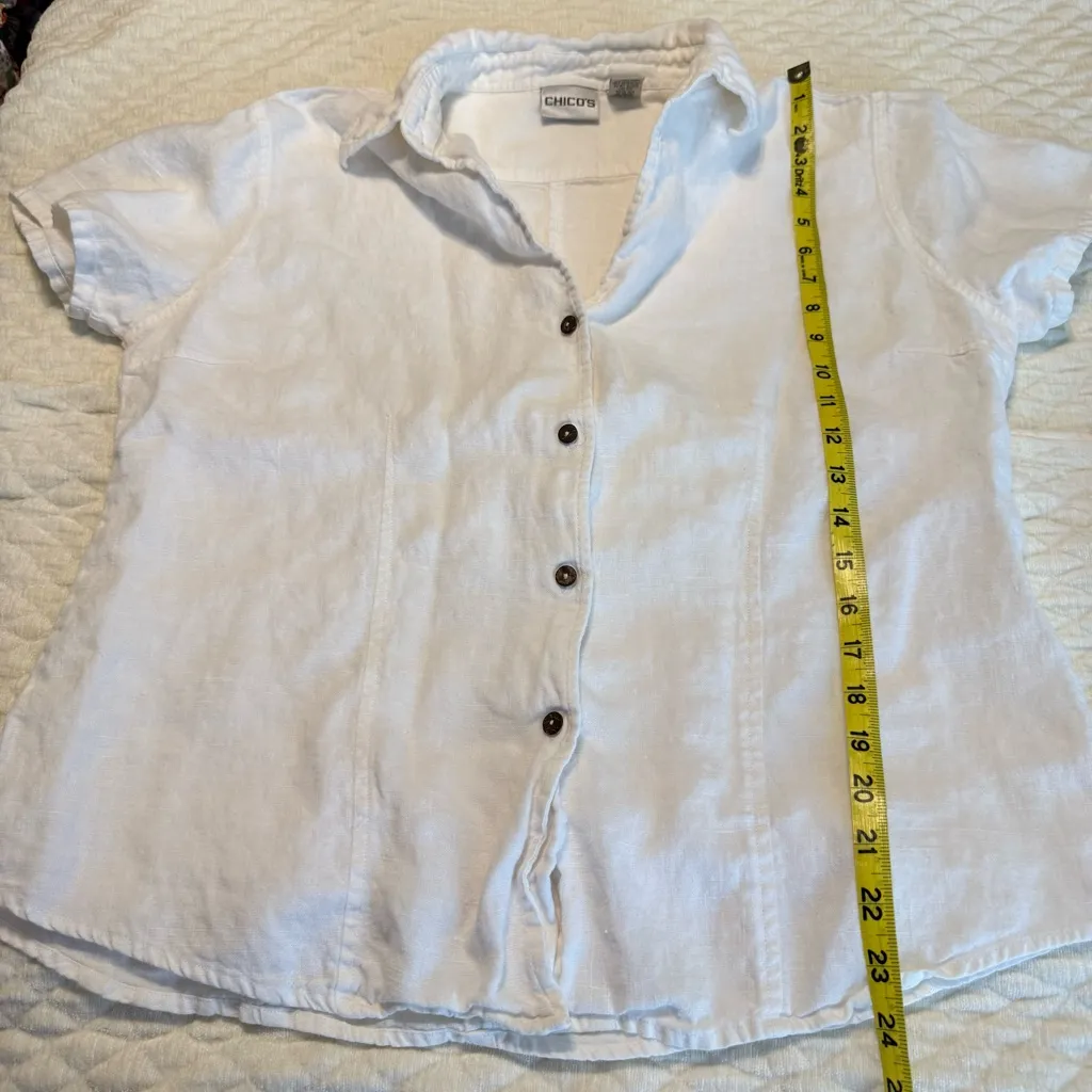 Chico’s White/Ivory Linen Shirt Women’s Size 2 Casual Button Up V Neck Summer - Image 7