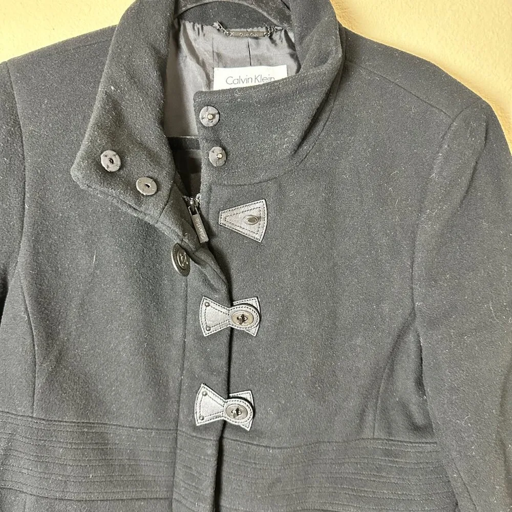 CALVIN KLEIN Wool Blend Toggle Clasp Coat Jacket Size 12 - Image 3