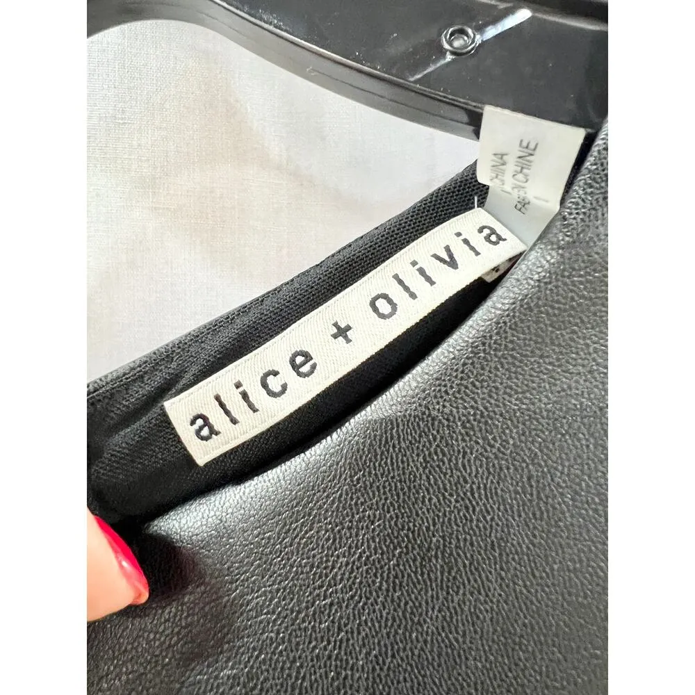 Alice + Olivia Inka Vegan Leather 3/4 Sleeve Bodycon Mini Dress Black Size US 10 - Image 3