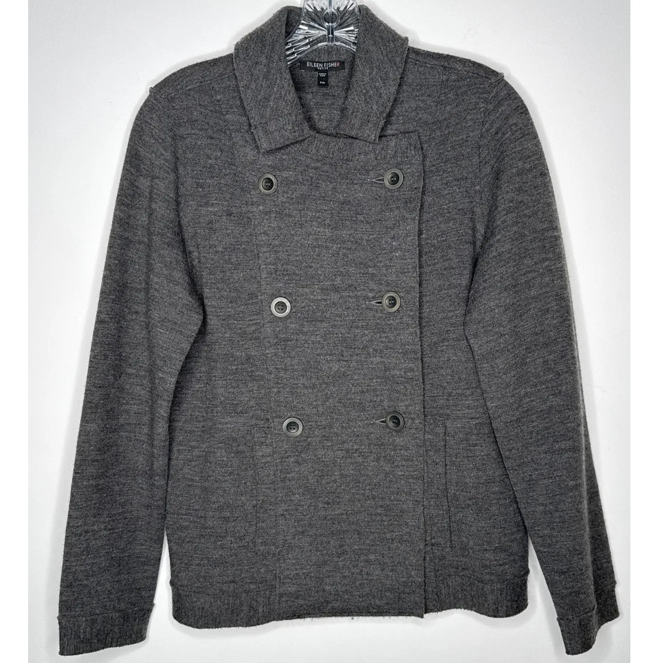 Eileen Fisher Petite Merino Wool Double-Breasted Peacoat Sweater Jacket medium P - Image 2