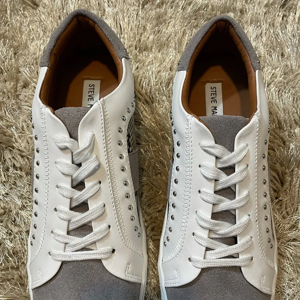 Steve Madden Annita Snake Print Studded Gray Suede Sneakers - Image 6