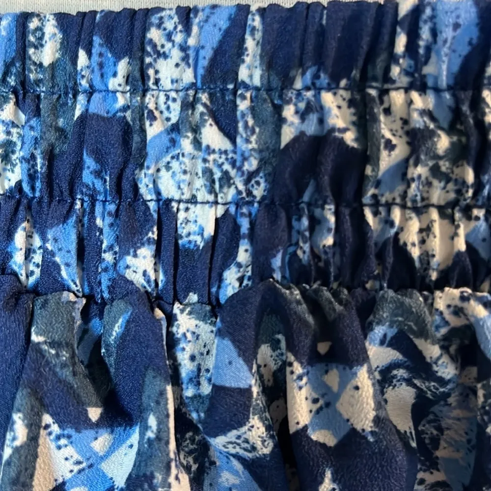 Tie Elastic Waist Pants Lightweight Blue Print Womens Small Silky Paperbag - Image 8