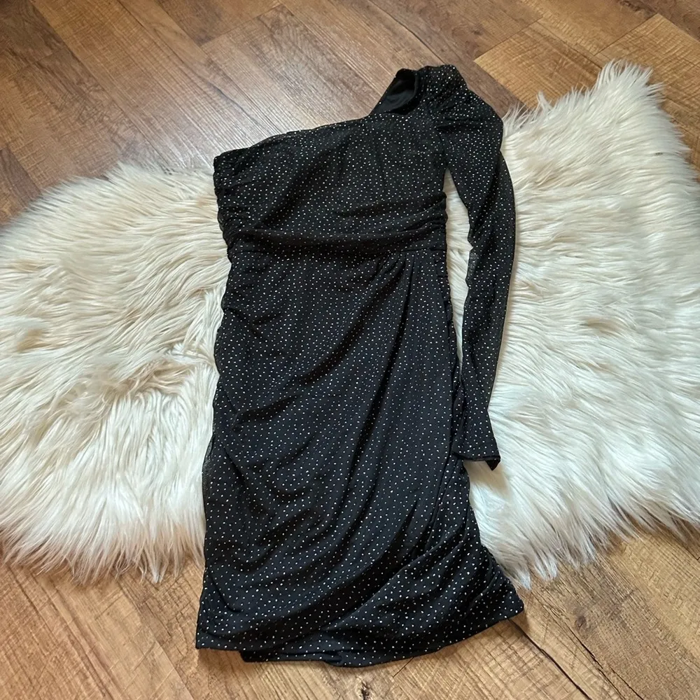 Larissa Puff Sleeve Mesh Dress In Black Shimmer - Image 3