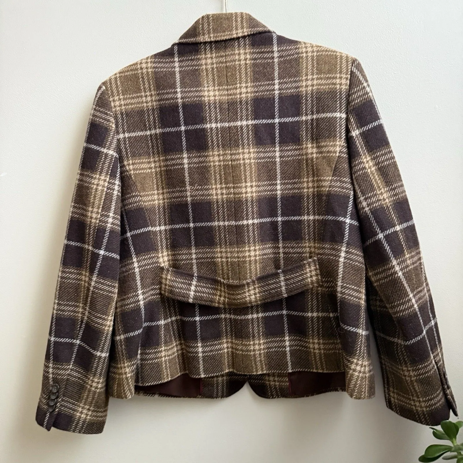 Lands End Women’s Wool Blend Brown Plaid Blazer Size 14 - Image 2