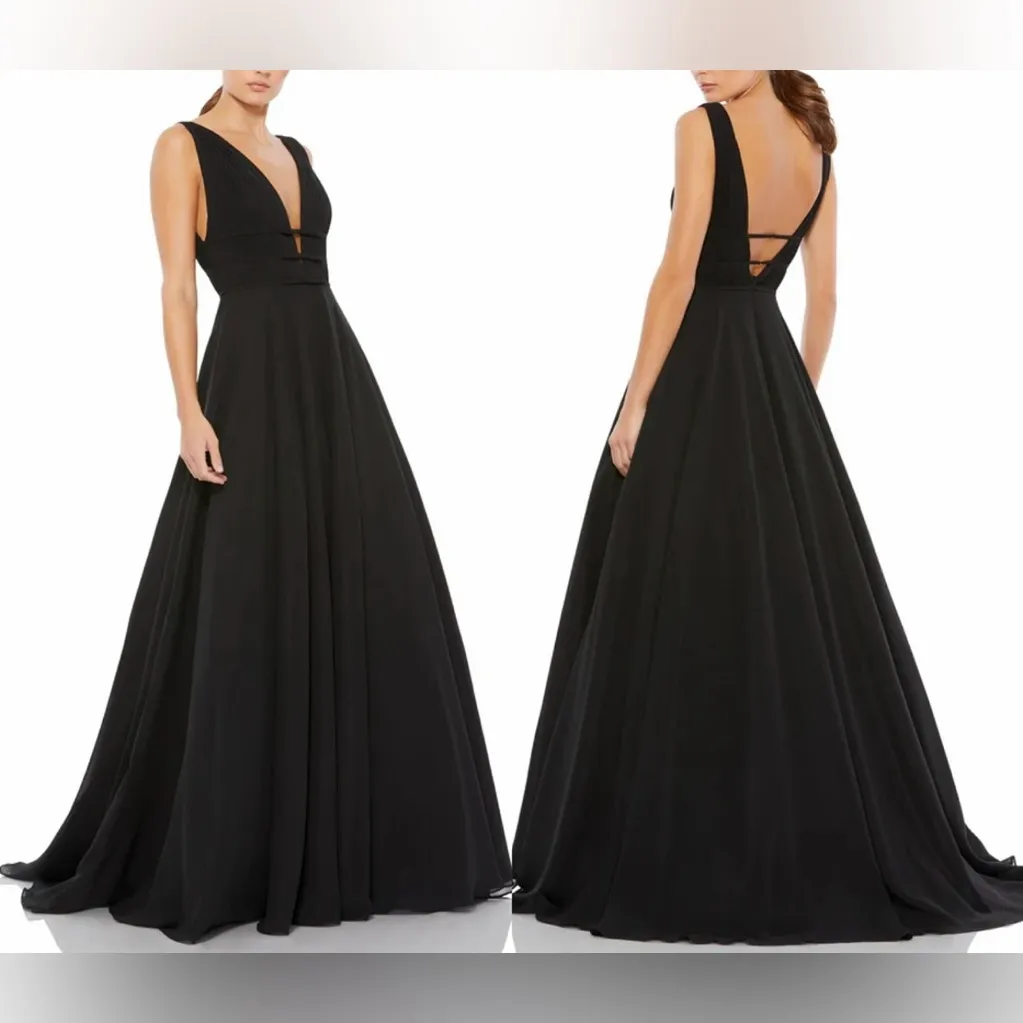 NWOT Mac Duggal 55379 Black V neck Chiffon A-Line Ballgown Sz 10 - Image 2