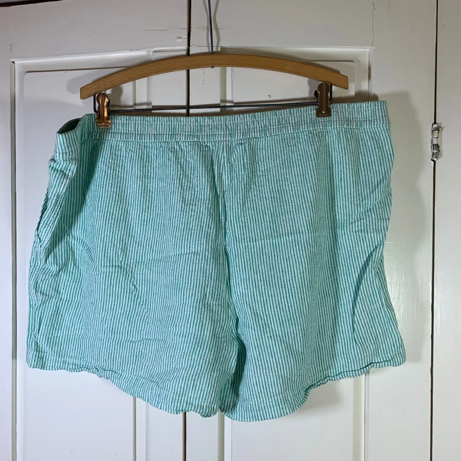 J Crew Striped Drawstring Shorts XXL Green Linen Blend Casual Beach Vacation - Image 2