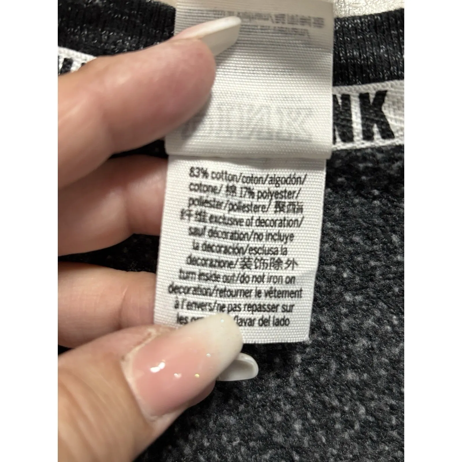 PINK Victorias Secret Sweatshirt Size L Long Sleeve V Lace Up Neck Graphic Logo Black Size L - Image 3