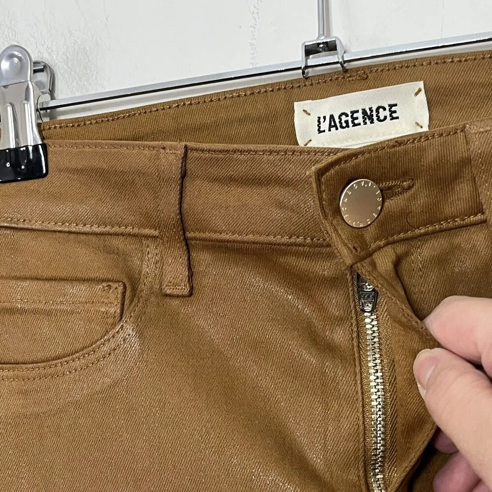 L'AGENCE Sabine Dark Khaki Coated Skinny Mid Rise Jeans Women Size 26 - Image 10