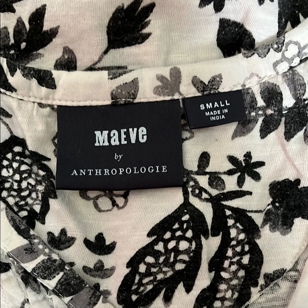 Maeve Black and Cream Floral 100% Cotton Sleeveless Blouse - Size Small - Image 11