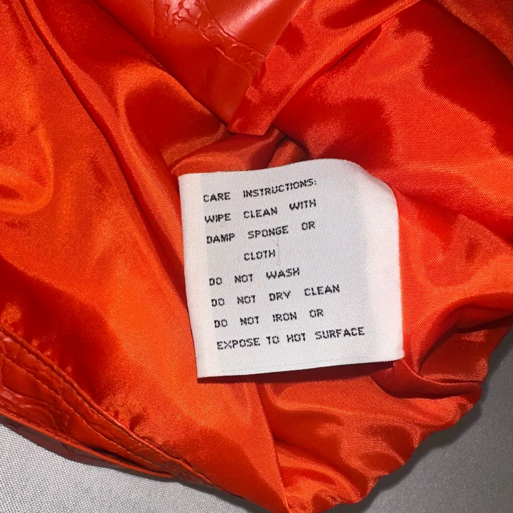 l.e.i. • Vintage Y2K Deadstock Croc Pleather Bright Orange Vegan Jacket Size S Red - Image 7