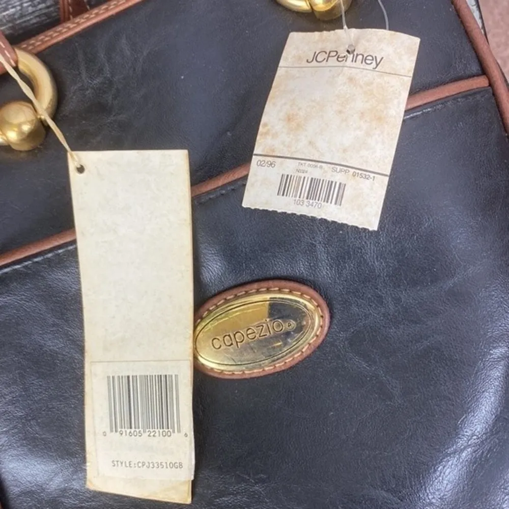 Capezio Black & Brown Vegan Leather Shoulder Handbag Vintage NEW - Image 8