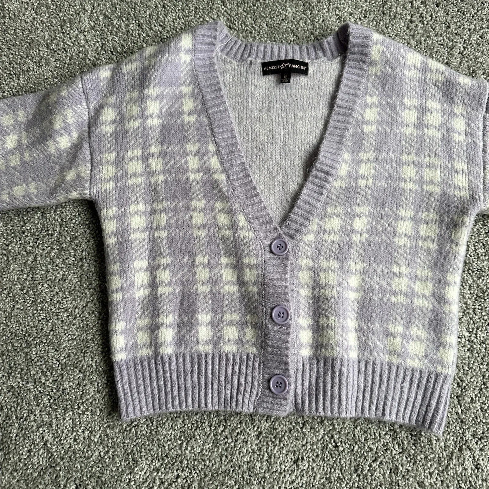 Purple cropped houndstooth button up cardigan. Size Medium Almost famous - Image 2