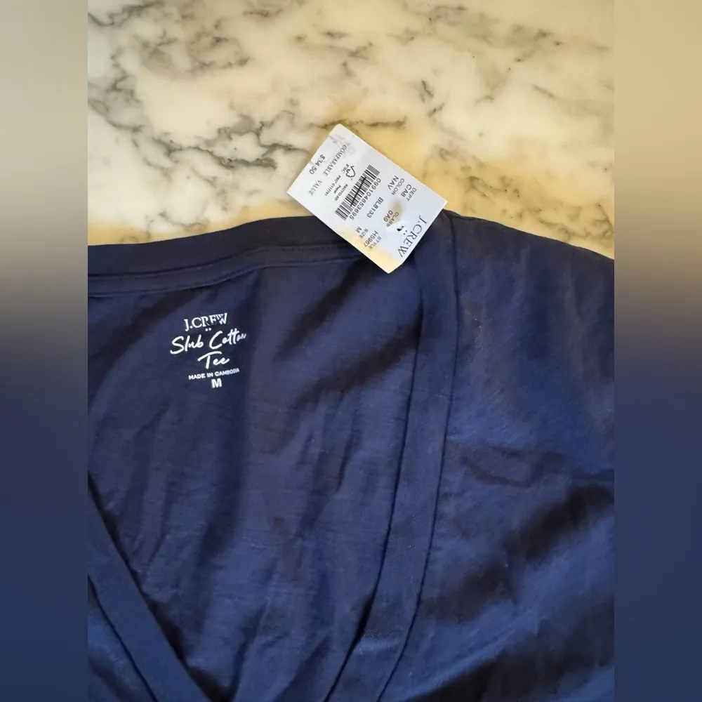 NWT J.Crew Navy Blue Slub Cotton Tee Shirt V Neck Sz M - Image 5
