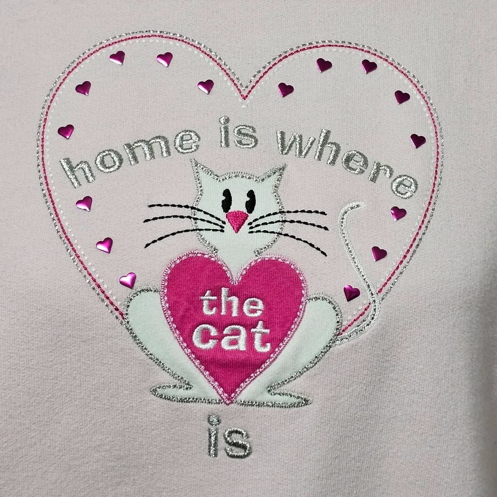 Vintage M&C Sportswear Pink Embroidered Cat Mockneck Sweatshirt Size Large - Image 2