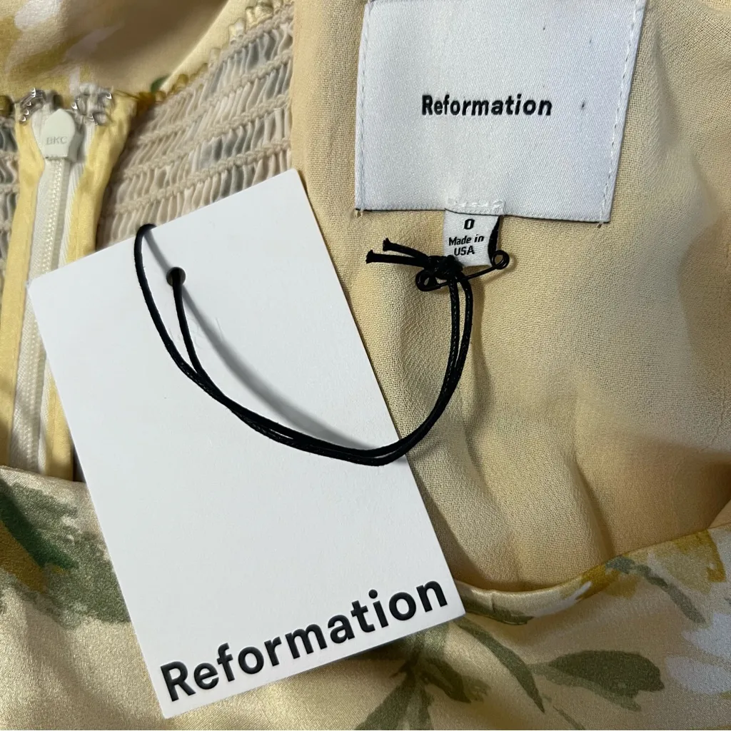 NEW Reformation Frankie Silk Dress Floral Yellow Sz 0 - Image 3