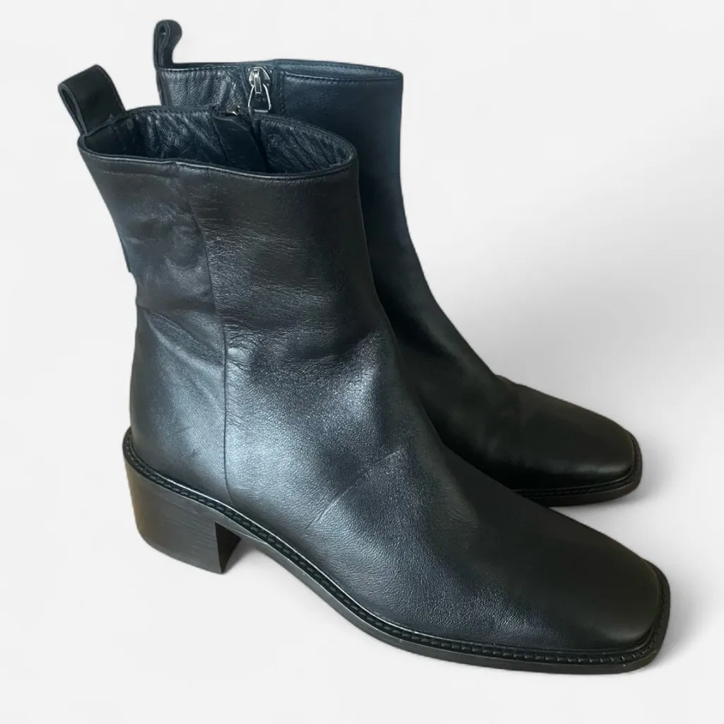 Everlane The City Boot in Black Leather Women's Side Zip Block Heel Ankle US 8 - Image 2