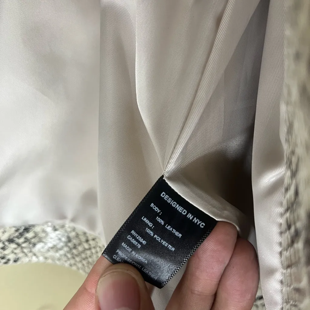 INTERMIX Snakeskin Leather Jacket in Cream and Black - Image 5