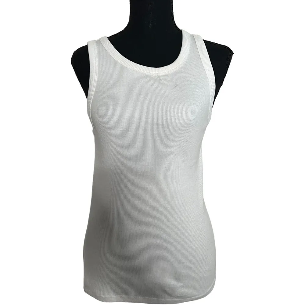 J.Crew Factory High-Neck Ribbed Tank Top Medium Women’s White BG876. - Image 2