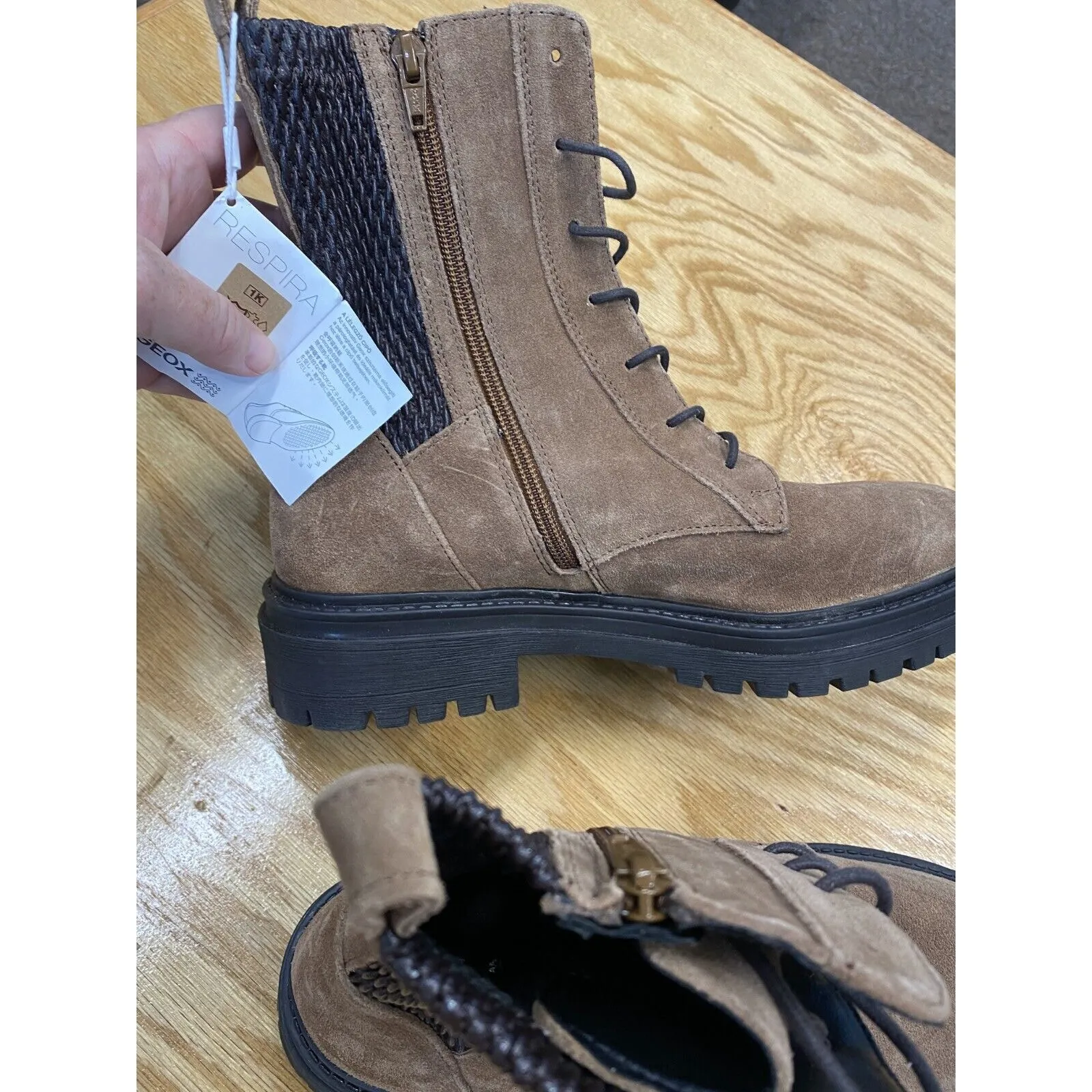 Geox Respira Combat Boots Women's 8.5 Brown Suede Lace Up High Top Round Toe S42 - Image 5