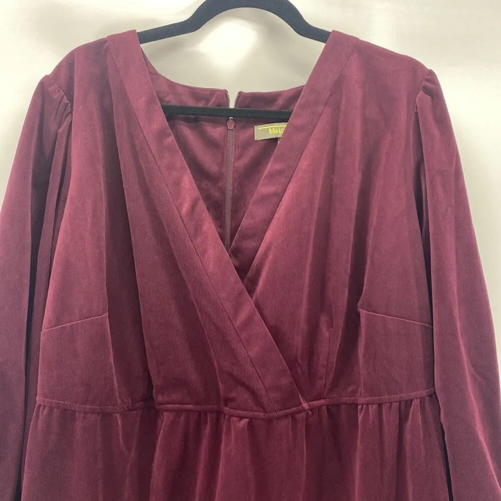 Melonie T Tier Corduroy Dress Wine V Neck Mini Fit Christmas size 20 - Image 4