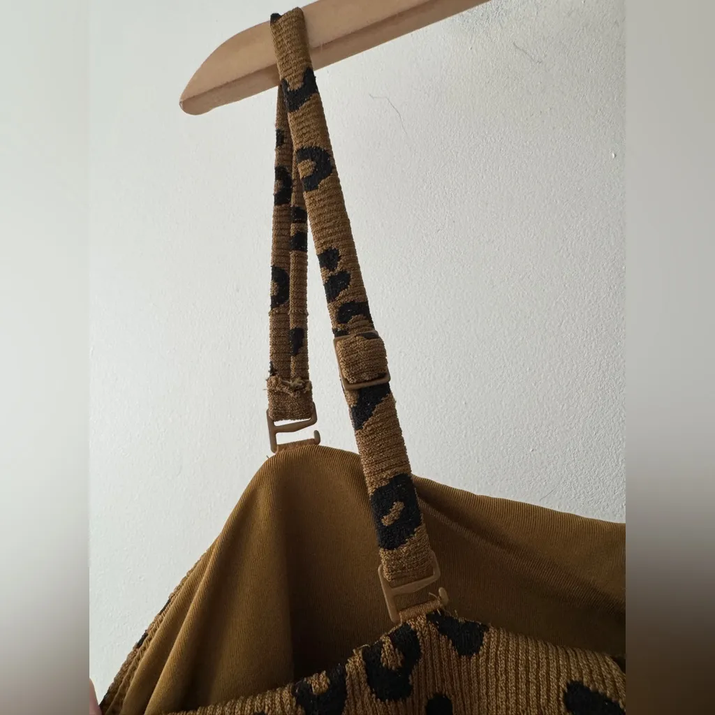 Aerie Leopard Textured Bandeau One Piece Swimsuit Removable Straps Full Coverage - Image 7