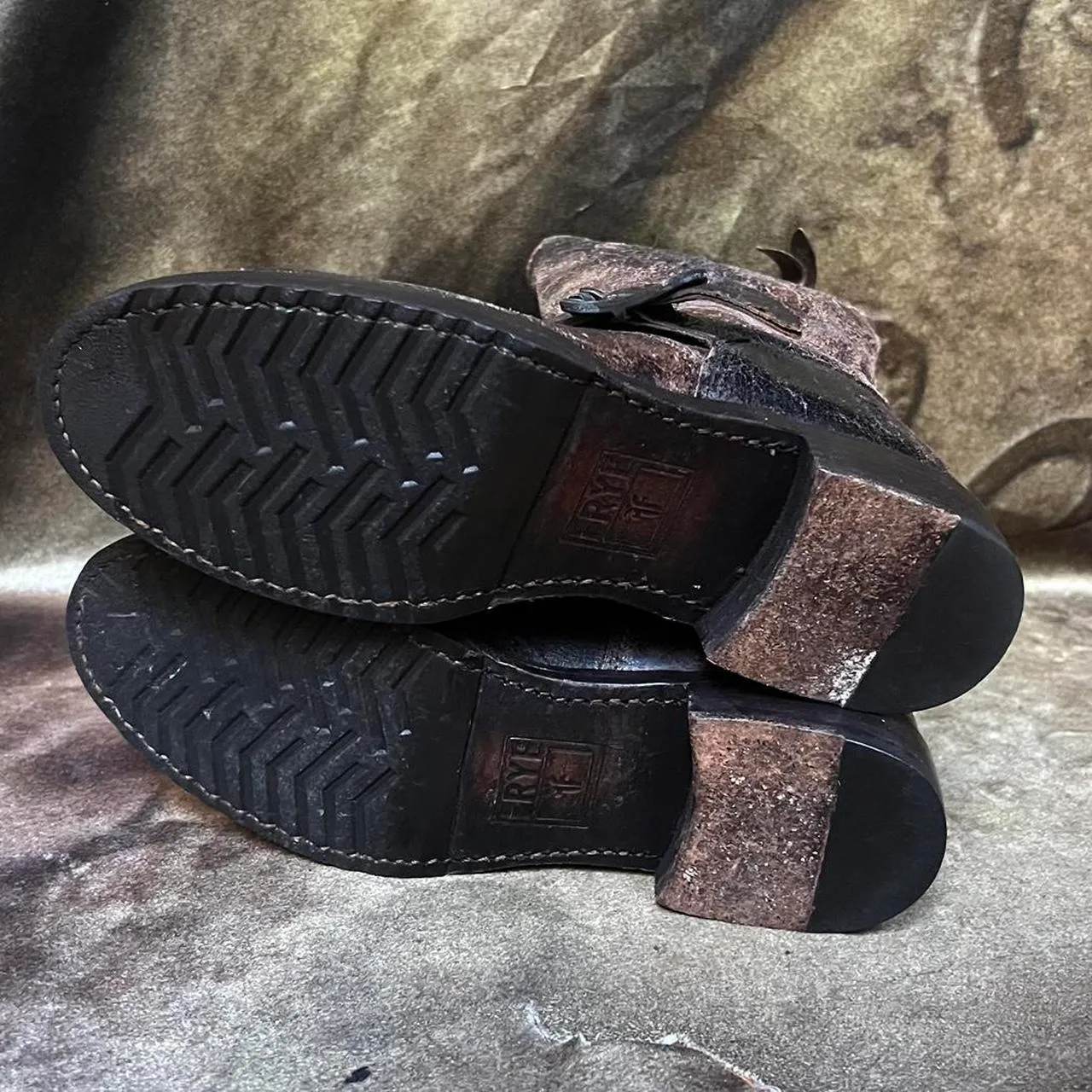 Frye Brown Pre Disstressed Leather Engineer Ankle Boots - Image 3