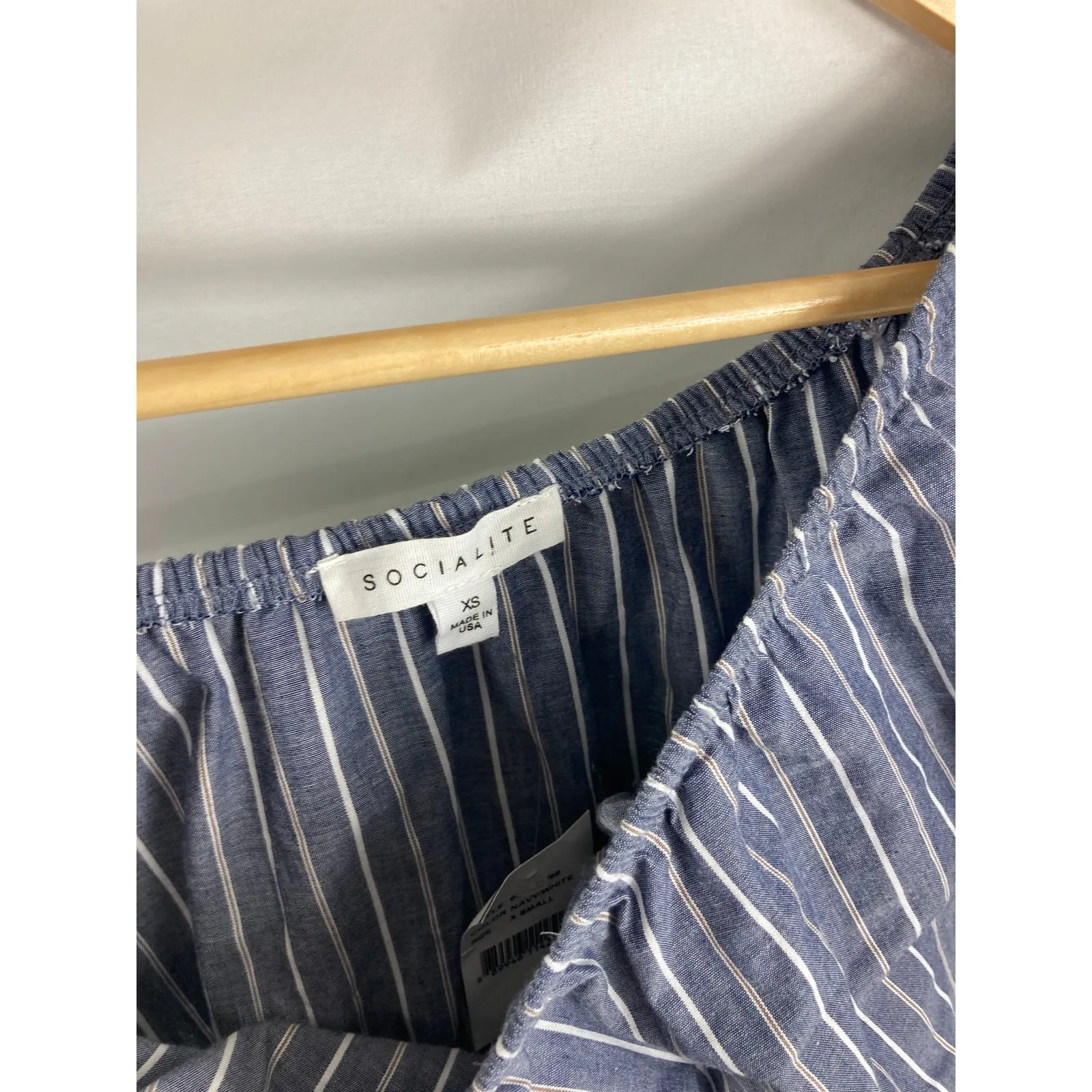 NWT Socialite Womans Stripe Off Shoulder Dress Blue White Size XS - Image 3
