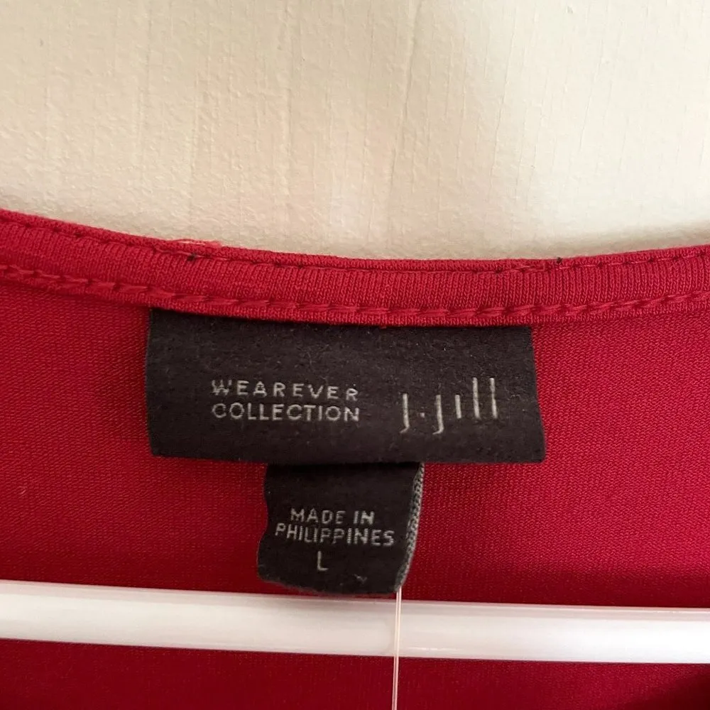 NWT J.Jill red 3/4 sleeve red dress crewneck ruched waist comfortable rayon - Image 3