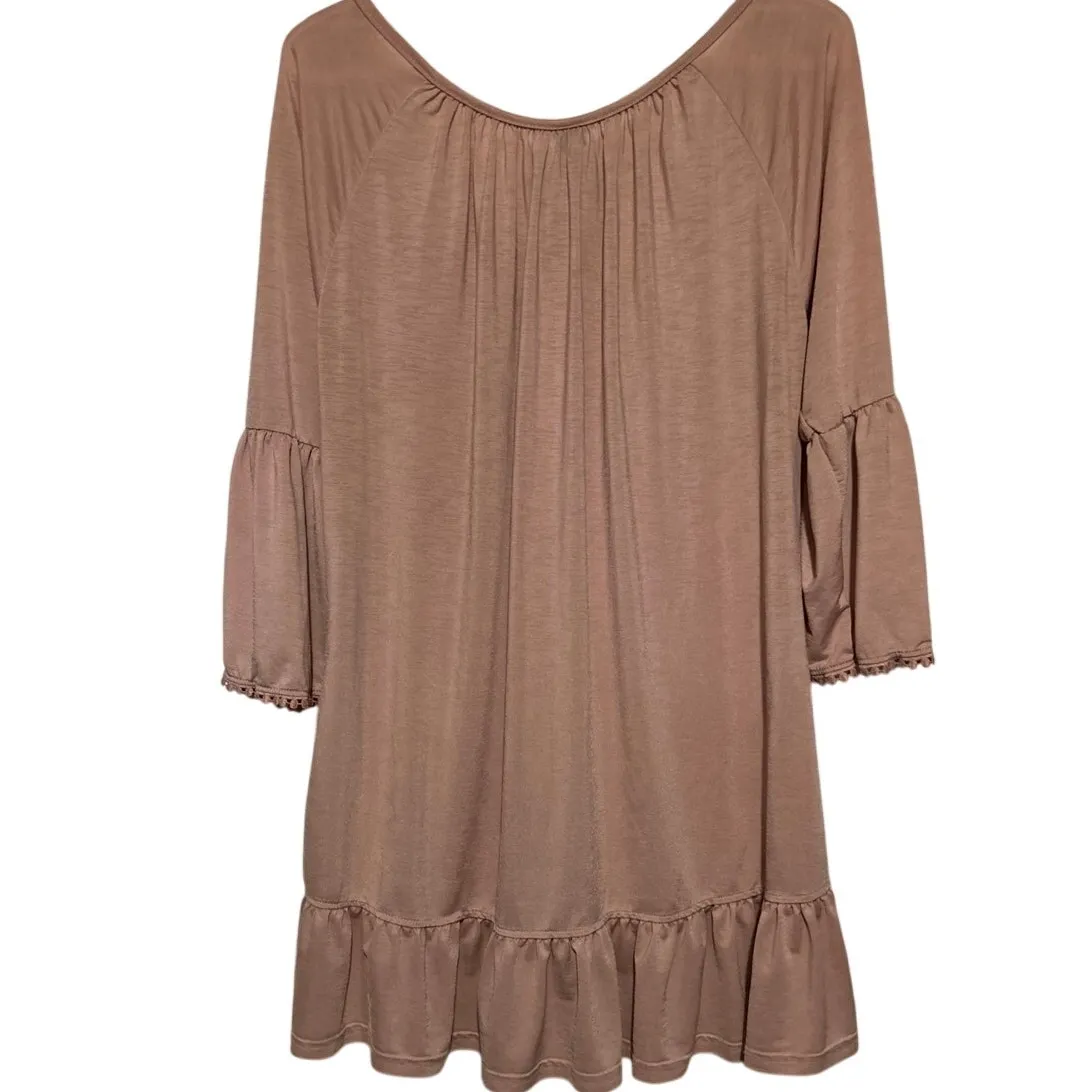 Win Win Women's Light Pink Crochet Neckline Quarter Sleeve‎ Tunic Size L/XL Size L - Image 2