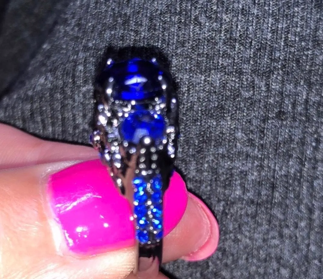Blue Stone Ring Blackened 925 SS - Image 5