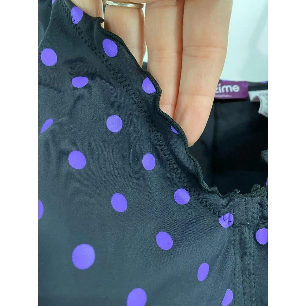 TAILLISSIME Womens Grey Purple Polka Dot V Neck One Piece Swimsuit 22W Gray - Image 3