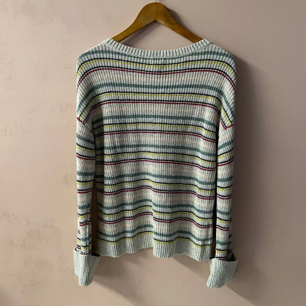 Caslon Light Gray Colorful Stripe Round Neck Knit Pullover Sweater Size S NWT - Image 10