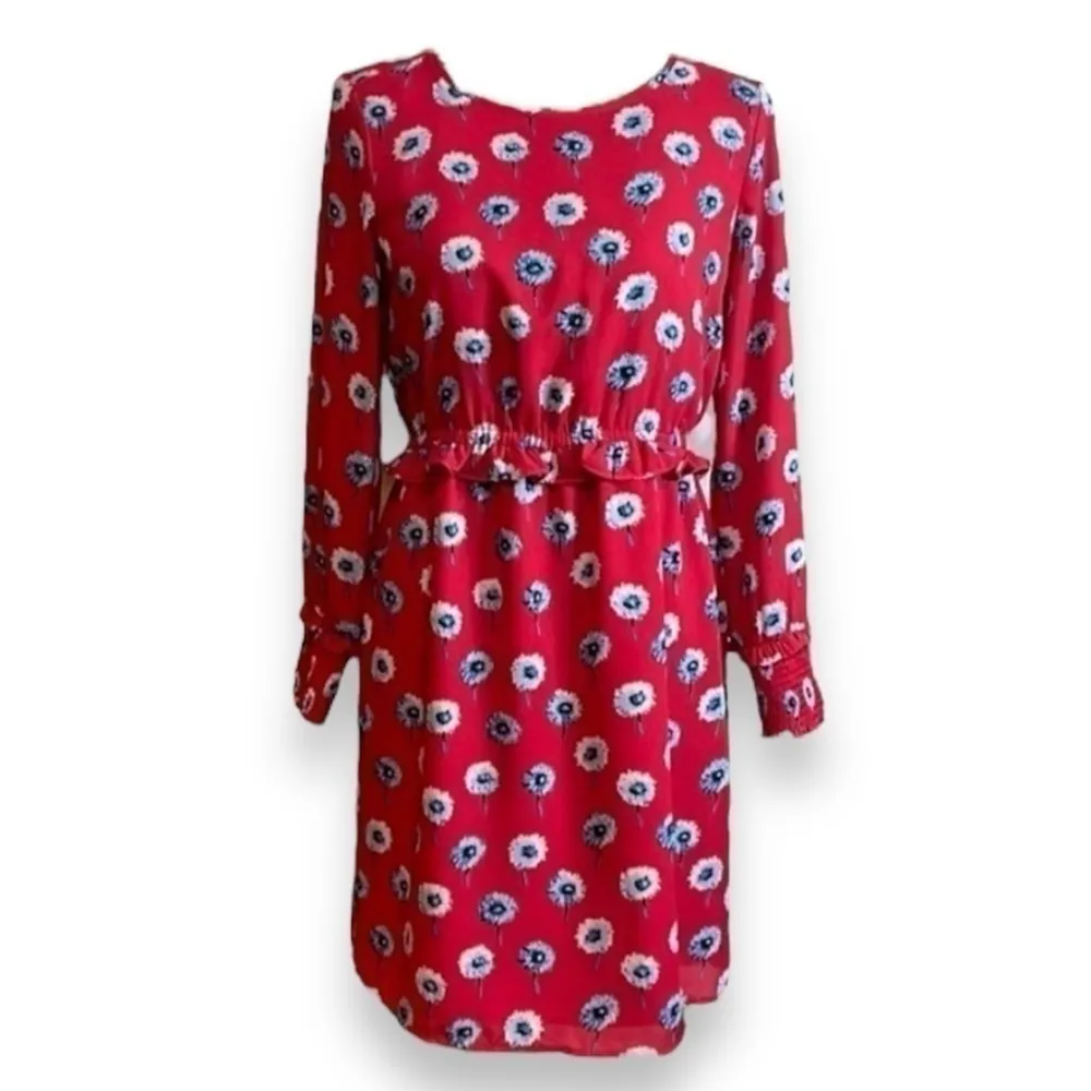 J. Crew Red Dandelion Floral Long Sleeve Dress Fully Lined Women’s Size 2 - Image 2