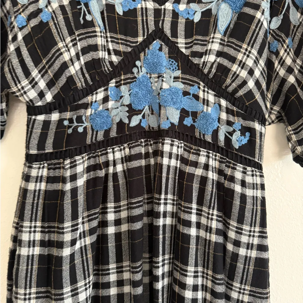 Anthropologie Sarah Plaid Embroidered Tunic Plaid Midi Dress pocket size 2 - Image 7
