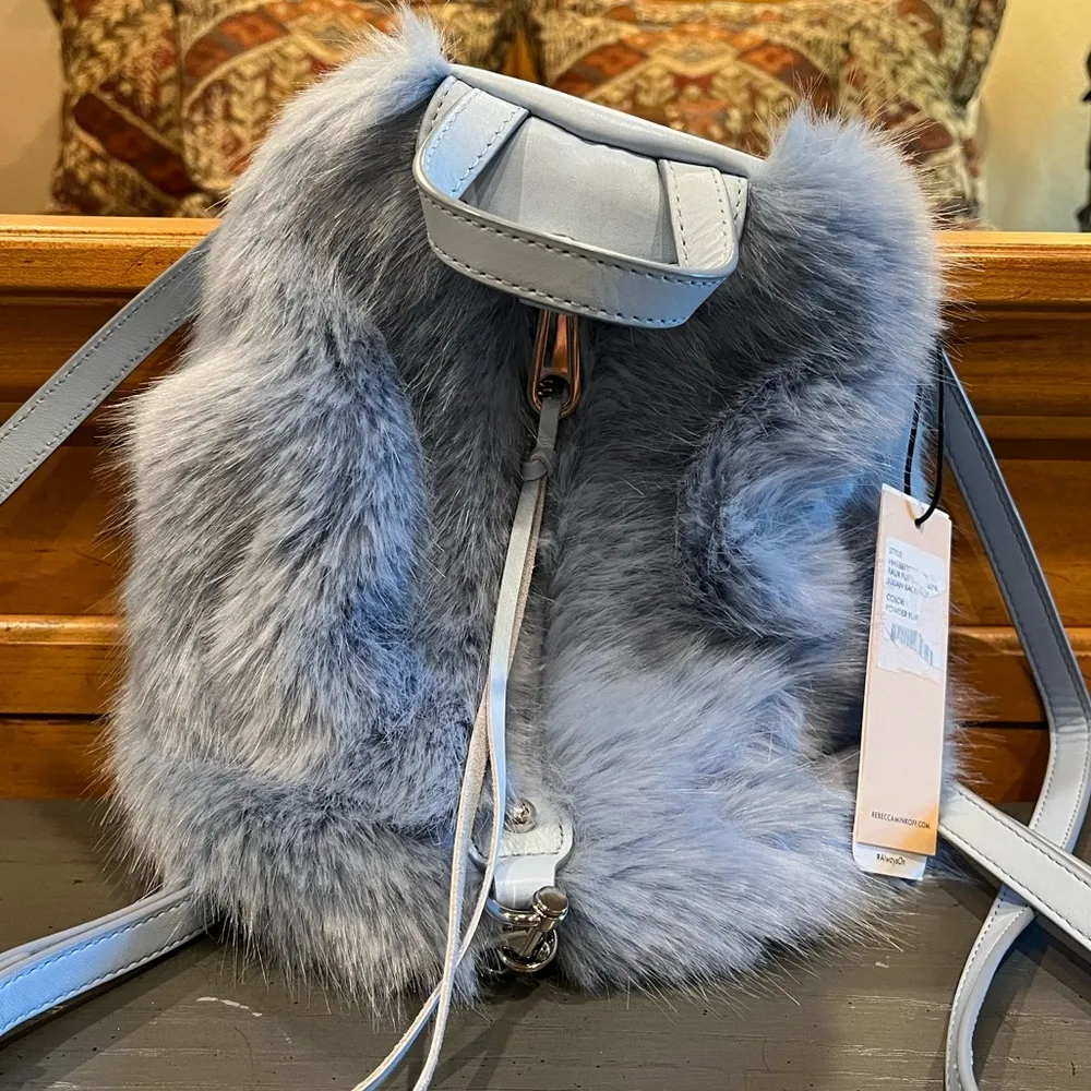 NWT  Faux Fur Convertible Mini Julian Backpack - Powder Blue - Image 3