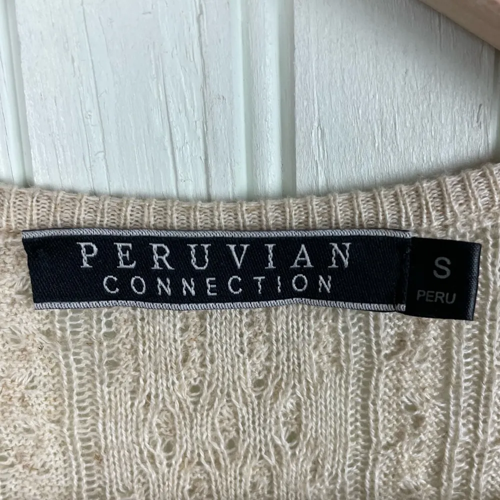 Peruvian Connection Button Front Cable Knit Sweater Midi Dress Linen Size Small - Image 5