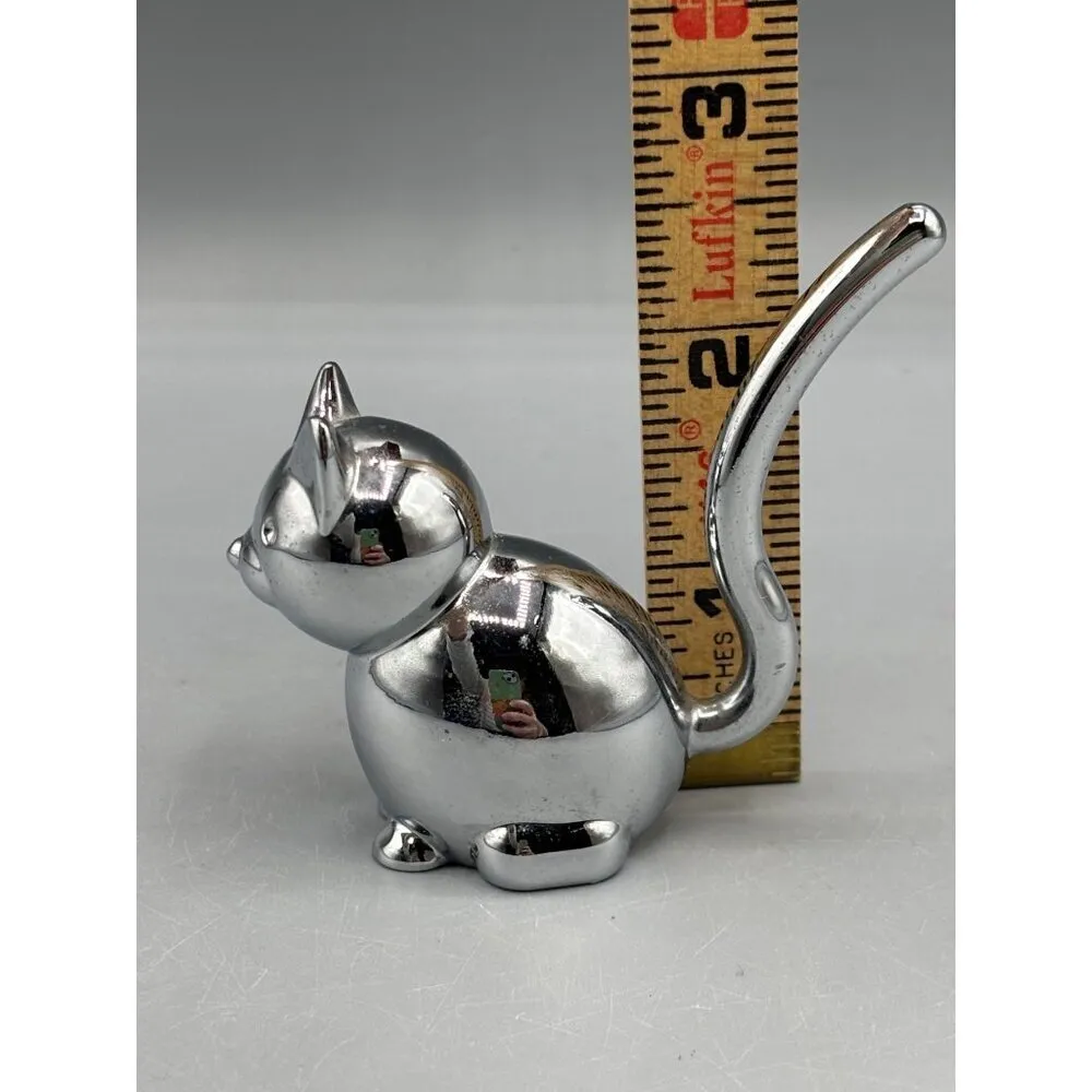 Silver Chrome Cat‎ Ring Holder Jewelry Organizer Figurine - Image 4